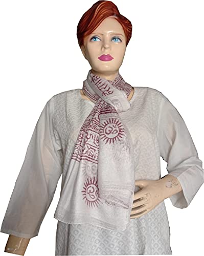 KVR Hindu Pooja Religious Cotton Indian prayer scarf with OM Krishna Ganesha Shiva Nataraja yoga spiritual auspicious prints - color: White-ganesha-3