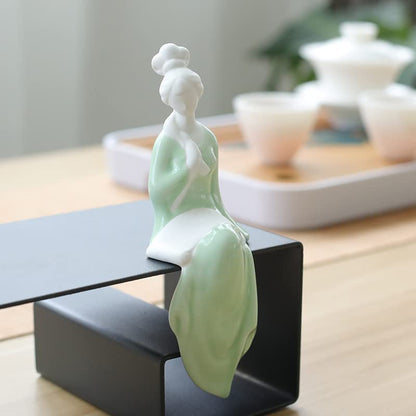 Ceramic Minimalist Statue, Chinese Ancient Beauty Lady Statues and Sculptures Table Top Bookshelf Top Desk/Bookshelf/Dinning Table Home Decor, Yoga/Zen/Meditation Decor (Green 1)