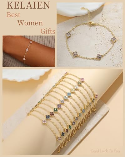 Birthstone Gold Clover Bracelet Dainty 14K Gold Plated Cute Friendship Stackable Bracelets for Women No Tarnish Trendy Charm Best Friend Bracelet Stack for Birthday Jewelry - color: 06. June(Alexandrite)