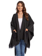 Shawl Wraps for Women, Elegant Knitted Cape Open Front Poncho Scarf Blanket Cardigan Coat for Autumn and Winter - color: Black