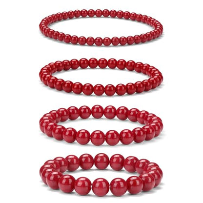 4pcs Beaded Bracelets for Women,Natural Healing Crystal Gemstones Bracelet,Anxiety Stress Relief Bracelet Handmade purple Jewelry Gifts for Women - color: Red agate