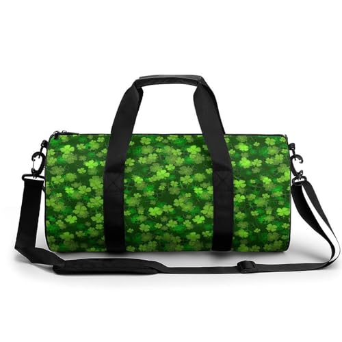 St Patricks Day Green Shamrock Clover Leaf Grass Cylindrical Portable Fitness Bag, Large Capacity Handbag - color: St patricks day green Shamrock clover leaf gr