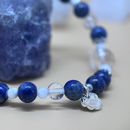 Birth Flower Crystal Bracelets for Women, Handmade Natural Gemstone Stretch Jewelry with Healing & Positive Energy - color: Jul. Larkspur & Lapis Lazuli