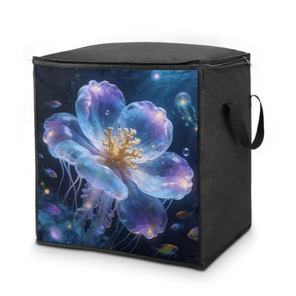 Oceanic Bloom Storage Bag Portable Closet Organizer Storage Bags Quilt Storage Bags with Zippered Breathable Storage Bag with Carry Handles for Blanket Pillow Bedding