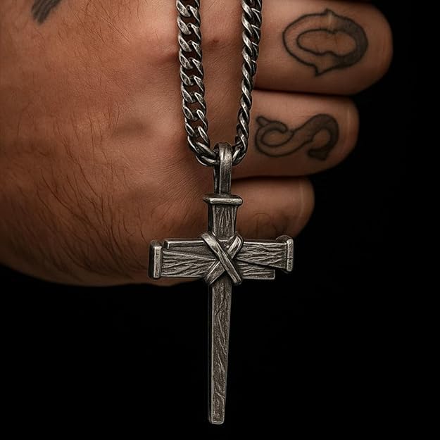 Hero Company Cross Necklace for Men - ‘Nailed to the Cross Galatians 2:20' Stainless Steel Christian Necklace for Father's Day - Helps Pair Veterans with a Service Dog