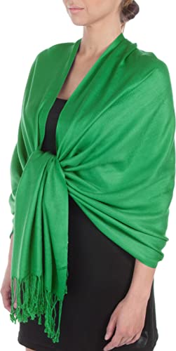 Sakkas Large Soft Silky Pashmina Shawl Wrap Scarf in Solid Colors - color: Bright Green
