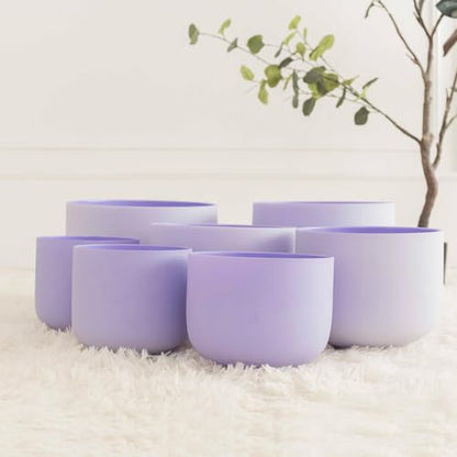 Hye-eun 432hz Purple Crystal Singing Bowls Set of 7Pcs Quartz Frosted Sound Chakra Bowls with Carrying Case for Yoga Meditation Healing Percussion Instruments - color: 7-12inch 432hz Purple 7pcs