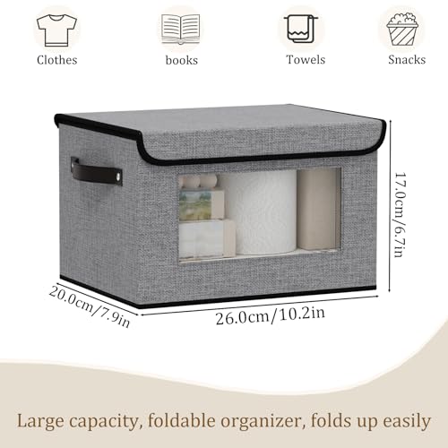 Fabric Storage Bin with Lid, Storage Box with Handles, 10.2 x 7.8 x 6.7 Inch Closet Organizer for Shelves Organization, Gray, 1-Pack