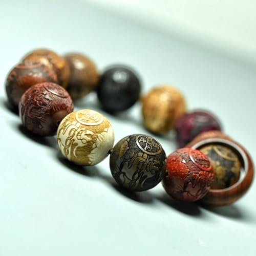 Zen Dear Unisex Natural Colorful Wood Buddhist Prayer Beads Bracelet Necklace Tibetan Mala Prayer Beads - style: 20mm 12beads Carve+Ring