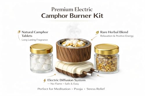 3-in-1 Electric Camphor Burner Kit with Camphor Tablets & Premium Herbal Blend for Relaxation, Meditation & Home Fragrance