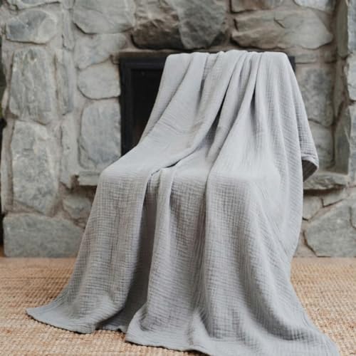 Goqan Muslin Blanket King Size 90x108 – 100% Turkish Cotton 4 Layer Boho Muslin Blanket for Adults, Four Season, Lightweight and Thin, Soft, Breathable for Bed, Couch - Light Grey - color: Light Grey, size: King (90"x108")