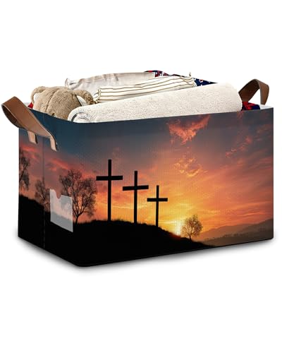 Cross Sunset Storage Basket,Collapsible Storage Bin Cubes for Living Room Bedroom Blankets Home Storage 17x11.5x10Inch - color: Cross Sunset