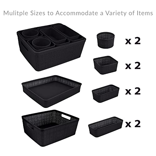 Simplify 10 Piece Organizing Set | Multiple Size Bins | Multipurpose | Office | Desk | Dorm | Bathroom | Storage Basket | Small Items | Accessories | Black - size: 10 Piece