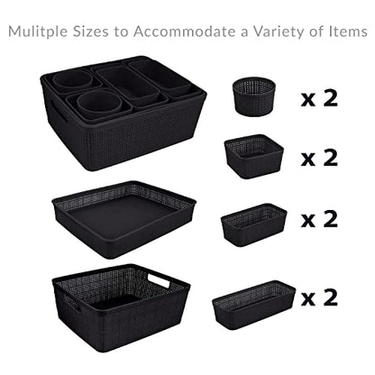 Simplify 10 Piece Organizing Set | Multiple Size Bins | Multipurpose | Office | Desk | Dorm | Bathroom | Storage Basket | Small Items | Accessories | Black - size: 10 Piece