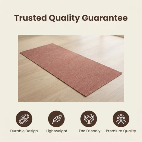 LFH Home Handmade Cotton Yoga Mat Cotton Rug picnic mat For Exercise, Workout, Fitness - Perfect Heavy Quality Eco Friendly Natural Cotton Woven Reversible Yoga Mats for Men & Women - 72x26 Inch. - color: Brown