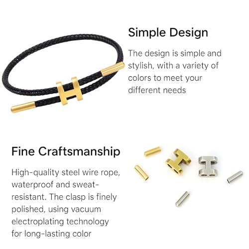 OSIRIDEH2 Bracelet with Adjustable Design Polished H Shape Buckle, Bracelets for Women, 18k Gold-plated Buckle Design Titanium Steel Wire Rope Women's Gift Jewelry - color: Black Gold