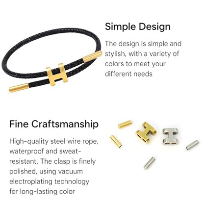 OSIRIDEH2 Bracelet with Adjustable Design Polished H Shape Buckle, Bracelets for Women, 18k Gold-plated Buckle Design Titanium Steel Wire Rope Women's Gift Jewelry - color: Black Gold