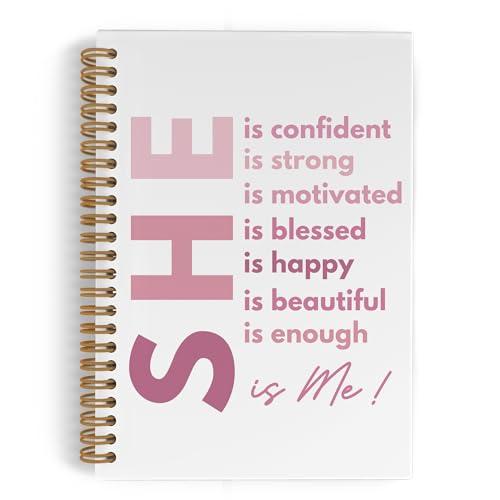 She Is Me Inspirational Spiral Notebook for women, Positive Affirmations Journal Notebook, Pink Self Love Notebooks for School Work, Motivational Office Supplies Gifts for Girls, 5.5x8.3 Inch - color: pink, size: 5.5x8.3