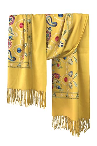 Urban CoCo Women's Embroidered Tassel Long Shawl Oversize Scarf Wraps for Women - color: #4-yellow
