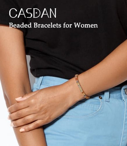 CASDAN Natural Crystal Beaded Bracelet for Women Natural Stone Adjustable Braided Rope Bracelets Spiritual Bracelet Inspirational Gifts - color: African Opal