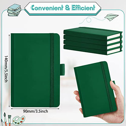 40 Pieces Small Notebooks A6 Pocket Journals 3.5 x 5.5 Inch Small Leather Notebook Mini Ruled Lined Journal with Elastic Band Pen Holder Page Marker Ribbons (Green) - color: Green