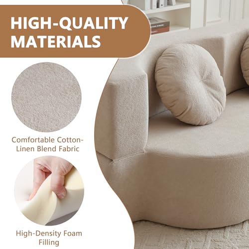 2-in-1 Folding Sofa Bed with Pillow, No Assembly Futon Twin Size Sofa Bed, Breathable Linen-Cotton Convertible Couch Bed for Living Room and Guest Room, 75.5 Inch,Khaki - color: Khaki-75.55", size: 2 seat