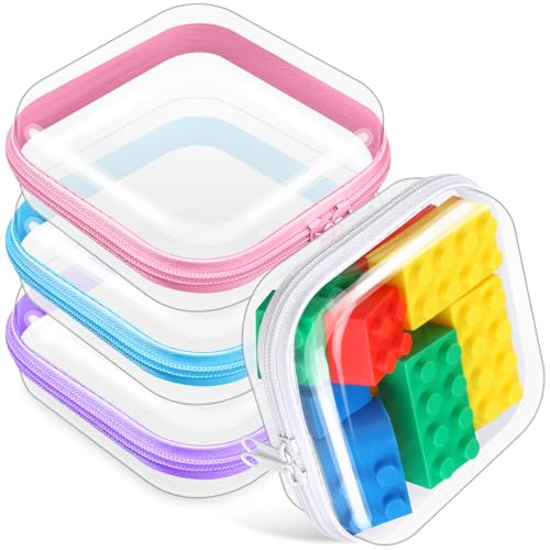 Hoolerry 4 Pcs Hard Clear Zipper Case Makeup Bags Plastic Zipper Pouch Transparent Storage Box Containers for Cosmetics, Snacks, Building Blocks, Puzzles(Clear,5 x 5 x 2 in,Multicolor) - color: Multicolor, size: 5 x 5 x 2 in