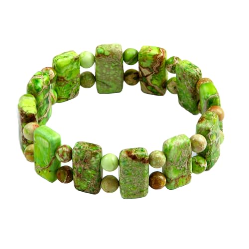 Yomisa Boho Beaded Bracelets for Women,Natural Chakra Turquoise Stone Jasper Bead Bracelet for Womens,Bohemian Handmade Stretch Beads Friendship Bracelets,Healing Trendy Western Jewelry Gifts - color: Green Imperial Stone Bead
