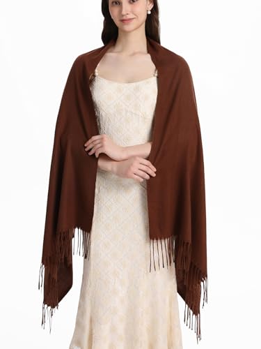 Pashmina Shawl and Wraps for Evening Dresses Resemble Cashmere Scarf for Women Wedding Winter Warm Shawls - color: Coffee