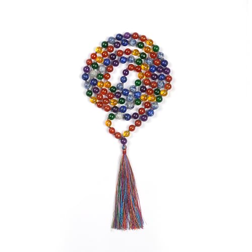 7 Chakra 108 Beads Japa Mala Necklace | Natural Semi-Precious Gemstone Prayer Mala for Yoga, Meditation & Mindfulness