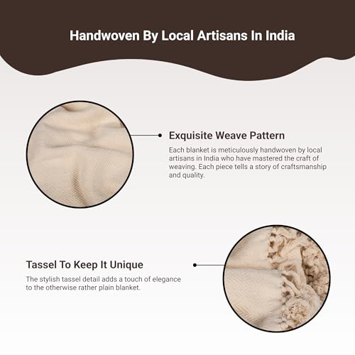 Tharie Handwoven GOTS-Certified Organic Cotton Blanket, Lightweight & Breathable, 142 x 200 cm
