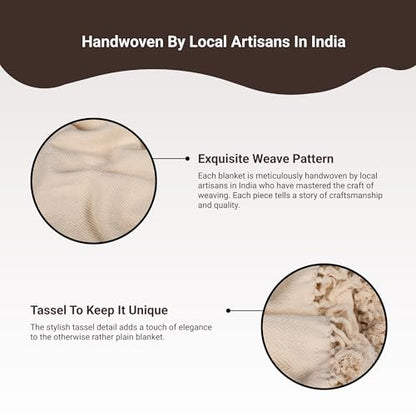 Tharie Handwoven GOTS-Certified Organic Cotton Blanket, Lightweight & Breathable, 142 x 200 cm