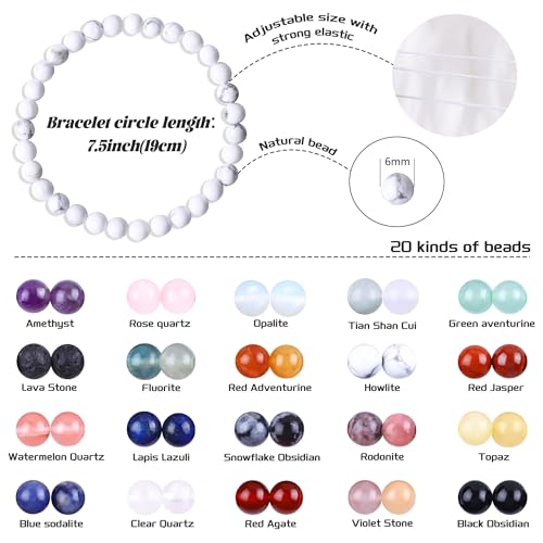 Handmade Stretch Elastic Bracelet Natural Stone Crystal Healing Power Energy Gifts for Reiki Nature's Beauty and Spiritual Essence Unisex 6mm - color: Howlite