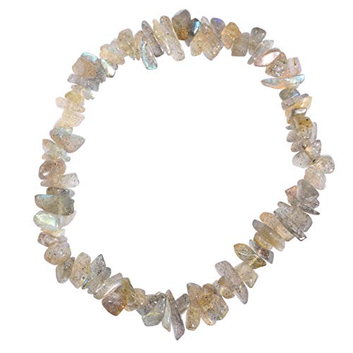 Zenergy Gems Charged Premium Natural Crystal Chip Bead Bracelet + Moroccan Selenite Charging Crystal [Included] - color: Labradorite
