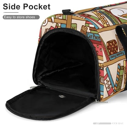 Sleeping Cat Library Bookshelf Large Capacity Portable Fitness Bag, Easy to Carry - color: sleeping cat library bookshelf