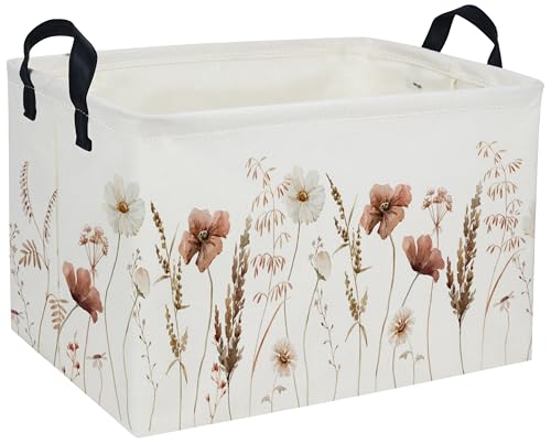 Rectangular Kids Baskets Flower Basket Kids Storage Bins Girls Basket Cute Storage Bin Organizer Box Room Decor for Home(Ink wash flower) - color: Ink wash flower
