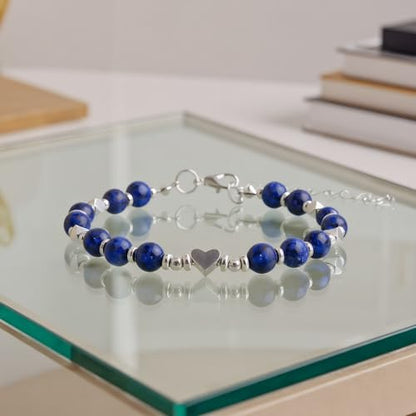 Birthday Bracelet: 6mm Natural Stone Healing Bracelet Inspirational Self-Care Gifts for Women, Mom, Daughter, Wife, Coworkers, Friend, Bestie, Granddaughter - color: Dark Blue