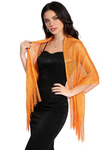 Sumolux Shawls Wraps for Evening Dresses Metallic Glitter Shawls Scarf for Women Sparkling Wedding with Free Buckle - color: Orange