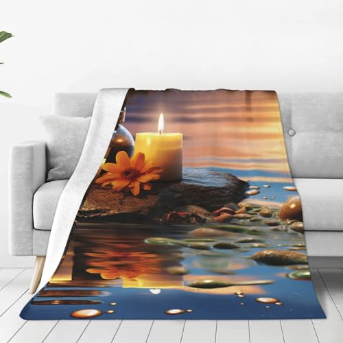 Ultra-Soft Micro Fleece Blanket Candles Meditation Stones Throw Blanket Soft Comfortable Throw Blanket Warm Cozy Plush Blanket Lightweight Fuzzy Blankets for Couch Bed Living Room All Season 60"x50"