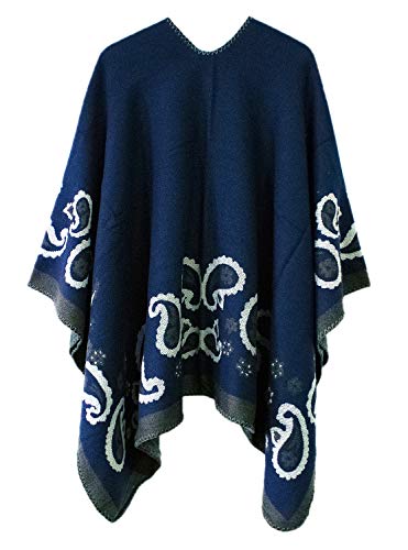 Urban CoCo Women's Color Block Shawl Wrap Open Front Poncho Cape - color: Series 21-navy Blue