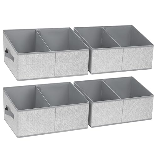 DIMJ Trapezoid Storage Bins for clothes - 4 Packs Closet Organizers and Storage Baskets, Foldable Closet Baskets with Handles and Divider, Closet Storage Bin Toybox for Shelves Living Room Bedroom - color: Silver Gray, size: 4 Bins 16.5"x11"x7.8"