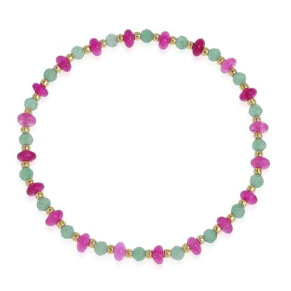 Gold Beaded Gemstone Bracelets for Women, Boho Handmade Stackable Natural Stone Labradorite Beads Bracelet Prom Jewelry Gift. - color: Green Pink