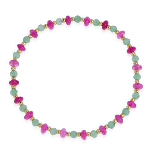 Gold Beaded Gemstone Bracelets for Women, Boho Handmade Stackable Natural Stone Labradorite Beads Bracelet Prom Jewelry Gift. - color: Green Pink