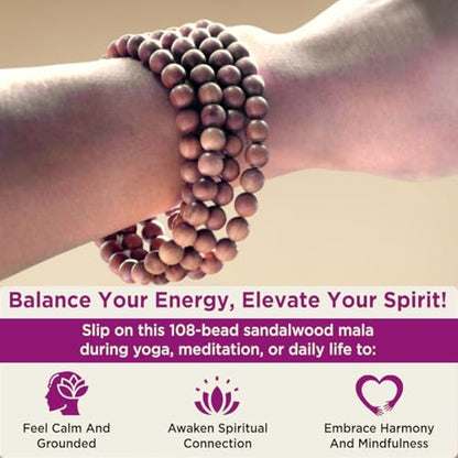 Sandalwood Bracelet for Women Men Buddhist Prayer Strand Chandan Bracelet Handmade Stretchable Elastic Sandalwood Beaded Wristbands for Yoga Meditation - style: 108 Beads 8mm Bracelet