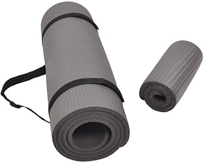 Fitvids All Purpose 1/2-Inch Extra Thick High Density Anti-Tear Exercise Yoga Mat and Knee Pad with Carrying Strap, Multiple Colors - color: Gray