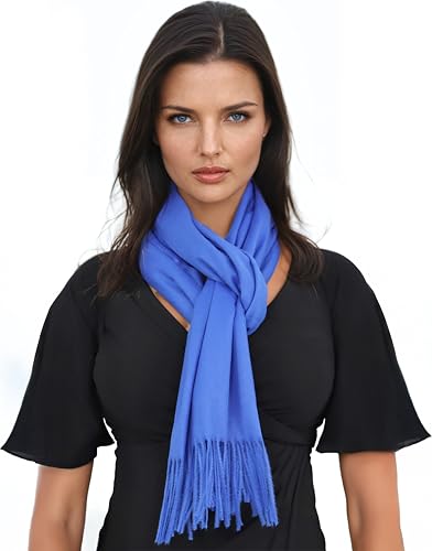Ocomfly 100% Pashmina Scarf for Women - Premium Womens Scarves - Gift Boxed - Shawls or Wraps - Ultra Soft and Warm - color: Cobalt Blue