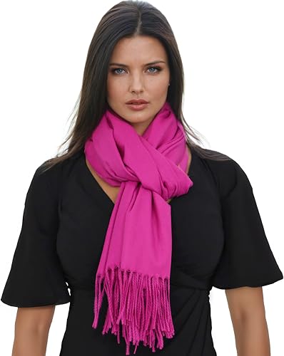 Ocomfly 100% Pashmina Scarf for Women - Premium Womens Scarves - Gift Boxed - Shawls or Wraps - Ultra Soft and Warm - color: Fuchsia Pink