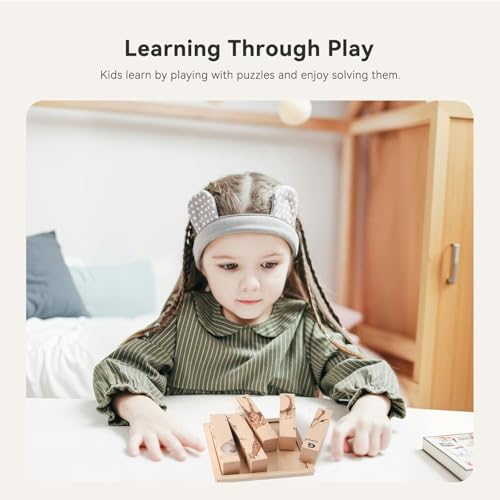 IEATFO 4 in 1 Wooden Animal Chunky Puzzle, 5 Solid Wood Puzzle Blocks with 4 Sides Realistic Safari Animals, Wooden Block Puzzle with Durable Base for Toddlers 3+ Years - Montessori Inspired - style: 4 in 1 (Safari)