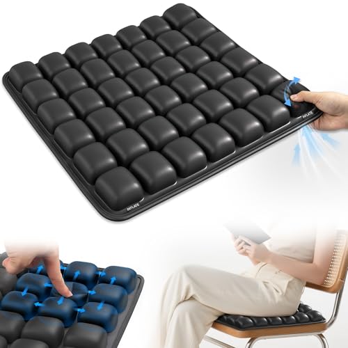 Upgrade Travel Cushion with No External Air Pump, Airplane Seat Cushion for Long Flights, Portable Wheelchair Cushions, Adjustable Air Cushion with Non-Skid Bottom Relief Discomfort in Coccyx