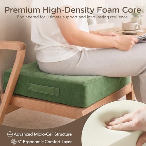 Codi Thick Replacement Couch Cushions, Upholstery Foam with Washable Covers for Sofa Cushion Chair Meditation - 24 × 24 × 5 Inch, High Density Foam, Green - color: Green, size: 24 Inch (Pack of 1)